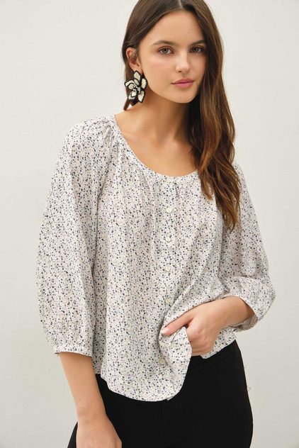 DITSY BUTTON UP PEASANT TOP