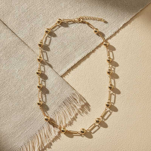 CHIC MINIMALIST GOLD BALL AND BAR LINK CHAIN NECKLACE