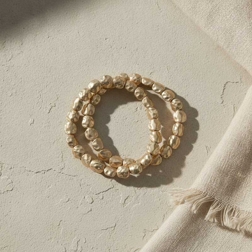HAMMERED GOLD STRETCH BRACELET STACK