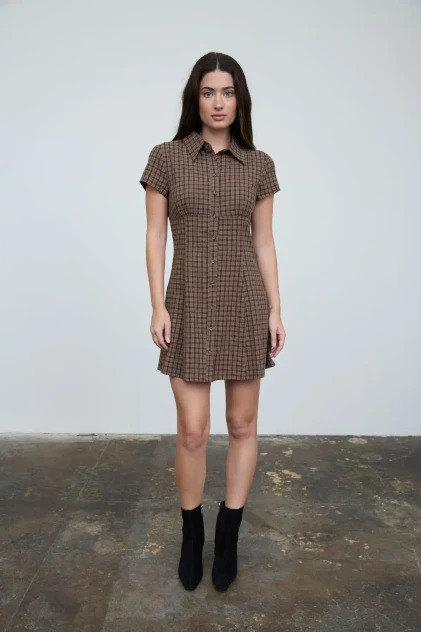 COLLAR PLAID MINI SHIRT DRESS