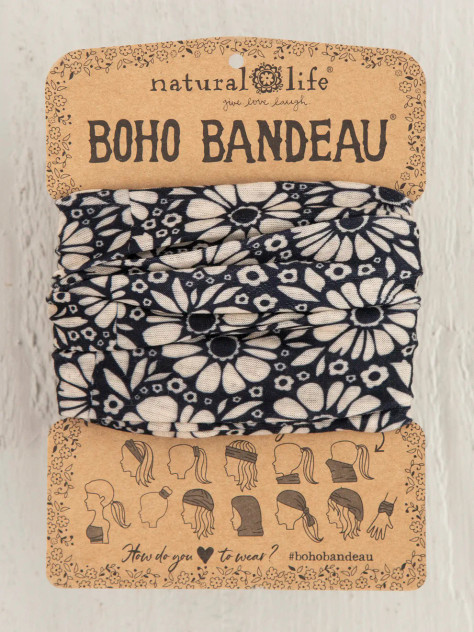 FULL BOHO BANDEAU HEADBAND- BLACK WHITE DAISIES