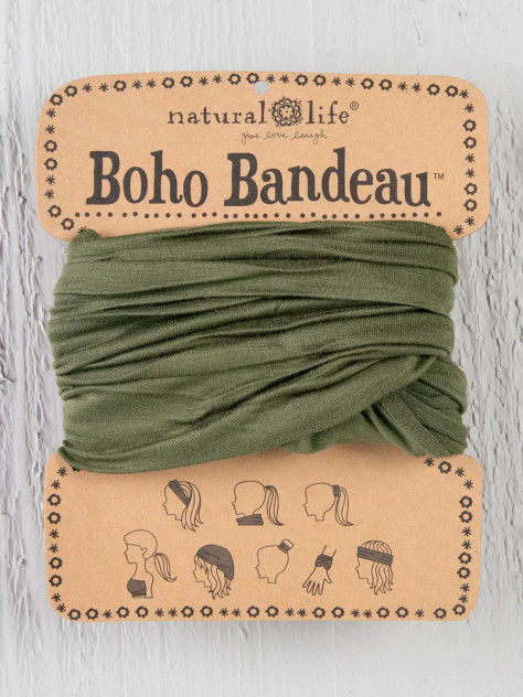 SOLID BOHO BANDEAU HEADBAND - OLIVE