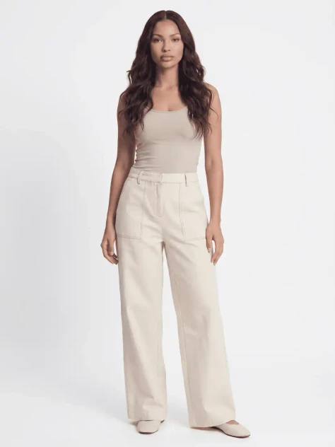 POCKETS WIDE LEG LINEN PANTS
