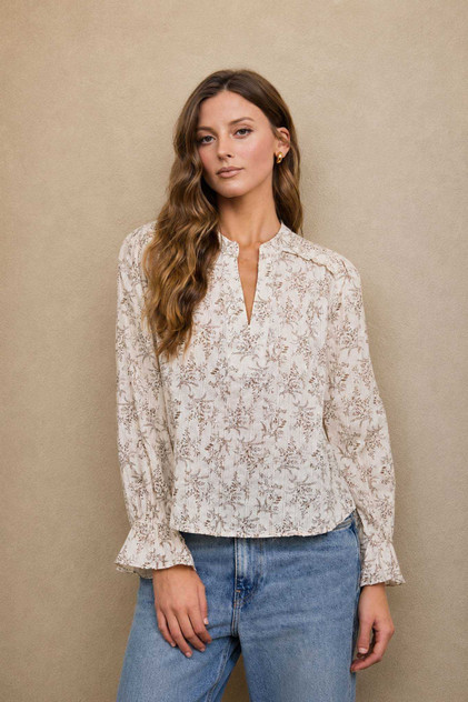 FLORAL LEAF PRINT LONG SLEEVE BLOUSE