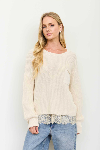 RAW EDGE CROPPED LONG SLEEVE KNIT SWEATER
