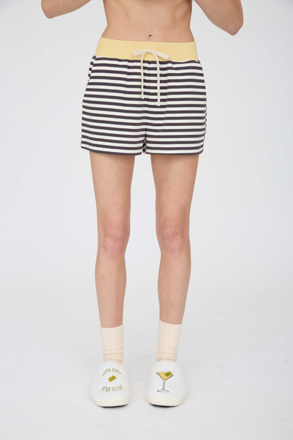 STRIPED CONTRAST RIBBED WAIST KNIT SHORT