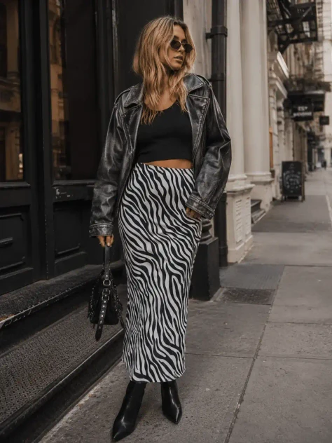 ELASTIC WAIST ANIMAL PRINT MIDI SKIRT