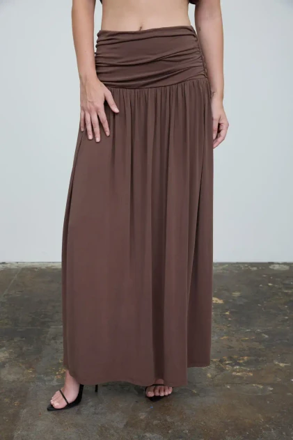 WIDE GATHERED WAISTBAND KNIT MAXI SKIRT