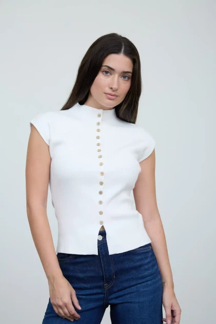 MOCK NECK SEAMLESS SHORT SLEEVE CARDIGAN