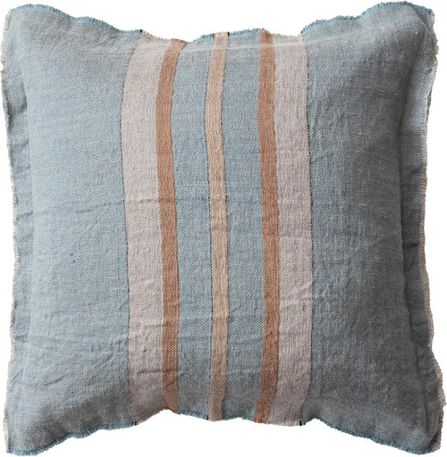 WOVEN LINEN STRIPED PILLOW WITH FRINGE