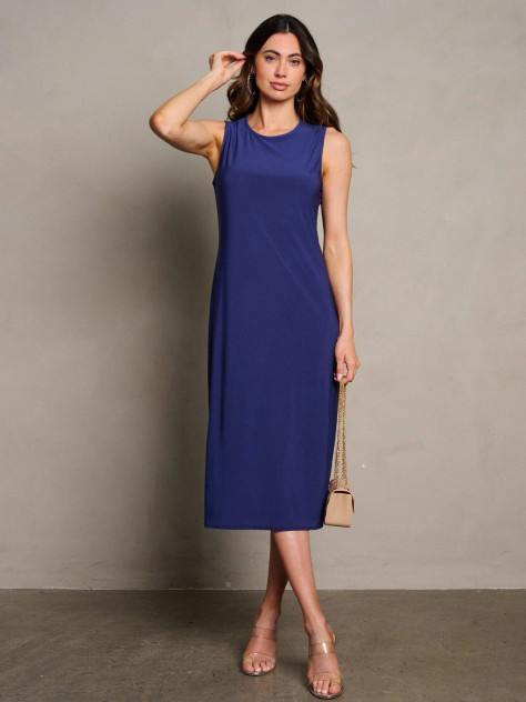 SLEEVELESS POCKETS SOLID MIDI DRESS