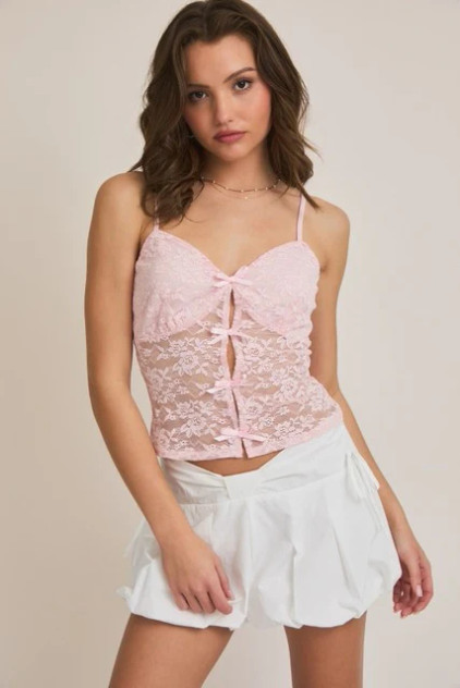 LACE SATIN BOW CAMI TOP LACE SATIN BOW CAMI TOP