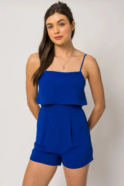 SLEEVELESS SIDE POCKET LAYERED TOP ROMPER