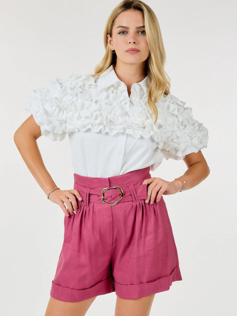 BUTTON CLOSURE FRONT POCKETS BELTED SHORTS