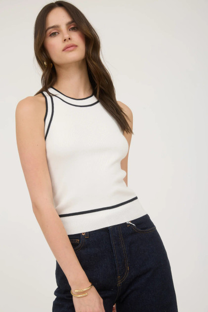 CONTRAST STRIPE SWEATER KNIT HALTER TOP