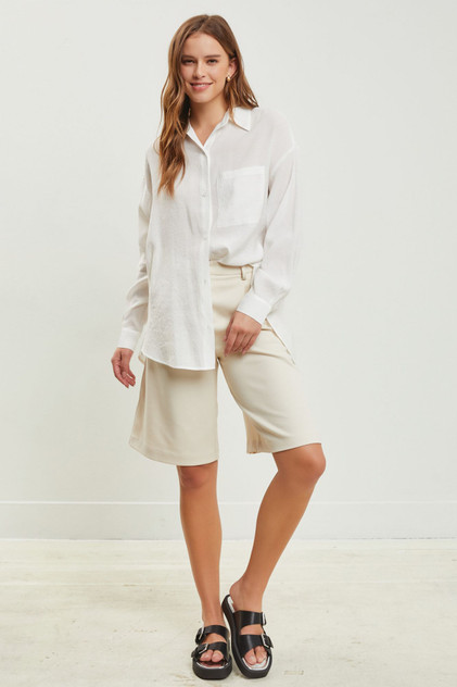 PLEATED WIDE LEG HALF PANTS