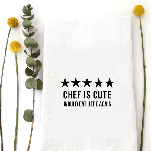 5 STARS. CHEF IS CUTE HUMOROUS HAND TEA TOWEL