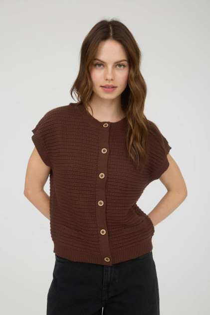 BUTTON DOWN SHORT SLEEVE KNIT VEST