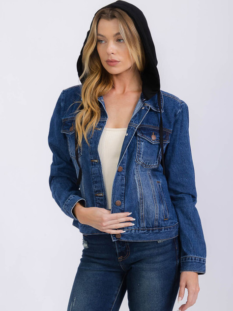 BUTTON UP REMOVABLE HOODIE DENIM JACKET