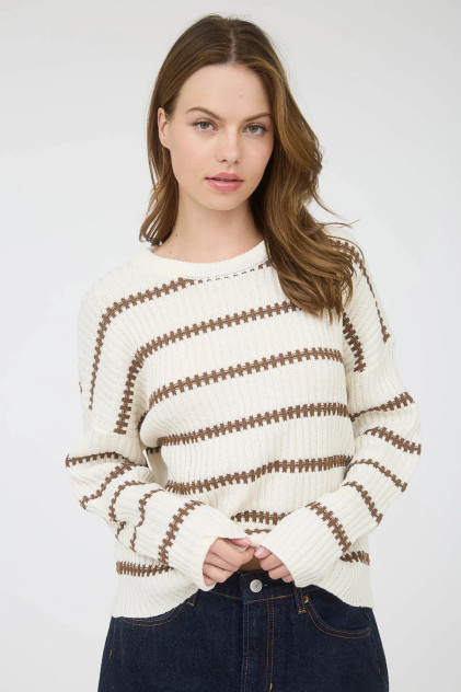 STRIPE CREWNECK RIBBED SWEATER