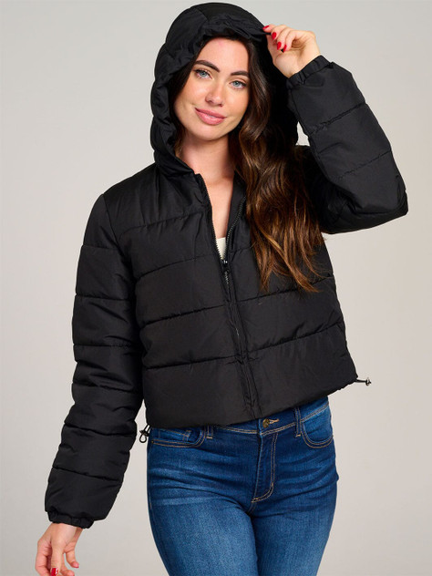 ZIPPER CLOSURE HOODED PUFFER JACKET