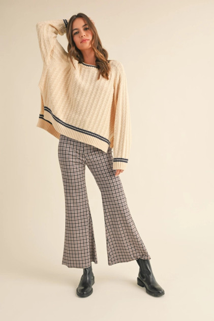 PLAID PATTERN FLARE PANTS