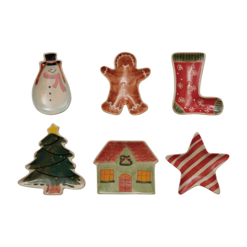 HAND-PAINTED STONEWARE HOLIDAY SHAPED DISH
