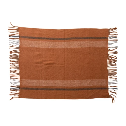 BRUSHED NEW ZEALAND WOOL THROW WITH STRIPES & FRINGE
