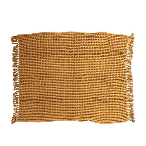 WAFFLE WEAVE THROW WITH FRINGE