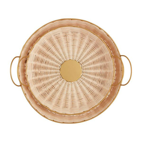 ROUND WOVEN AND BRASS TRAY
