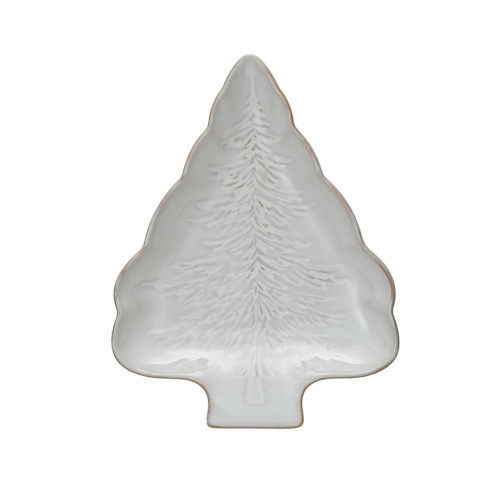 TREE SHAPED STONEWARE PLATE W/ TREE DESIGN
