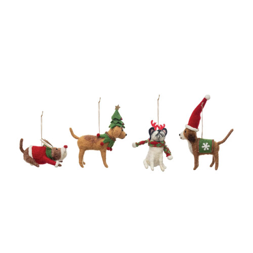 WOOL FELT DOG IN HOLIDAY OUTFIT ORNAMENT