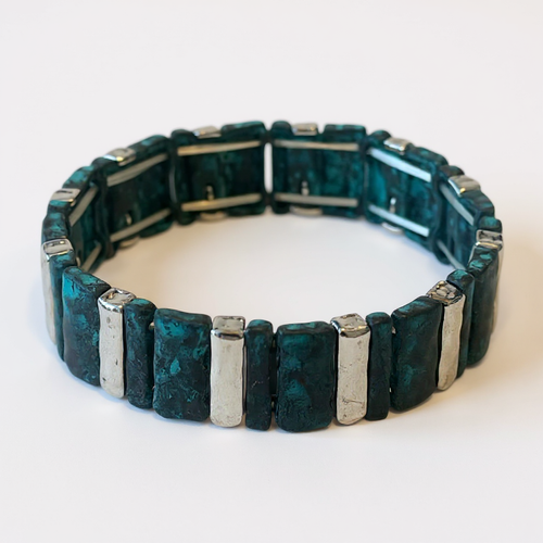 ARTISAN TEAL SILVER STRETCH BRACELET