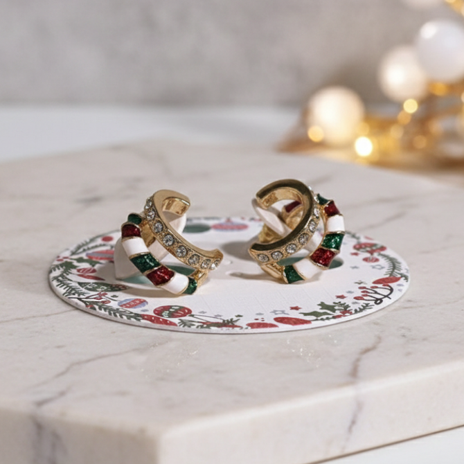 FESTIVE CANDY CANE SPARKLE CLIP-ON EARRINGS