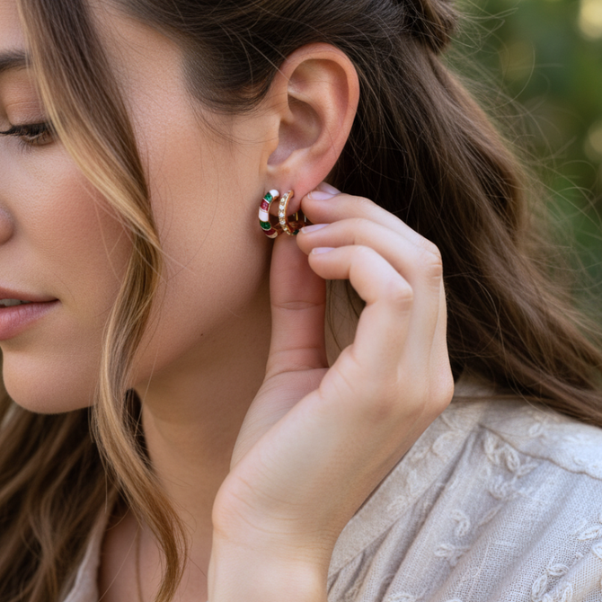FESTIVE CANDY CANE SPARKLE CLIP-ON EARRINGS