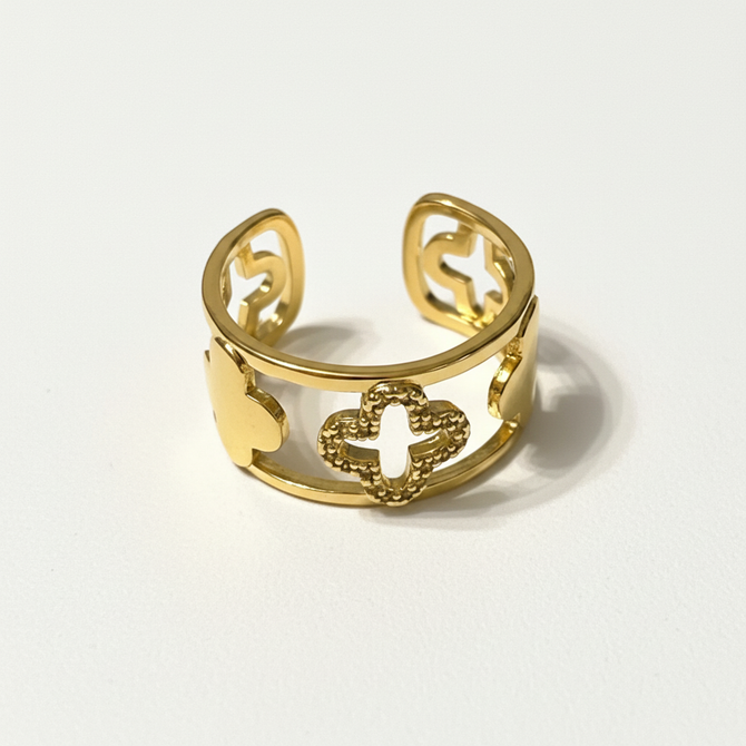 BOHEMIAN ADJUSTABLE GOLD CLOVER RING