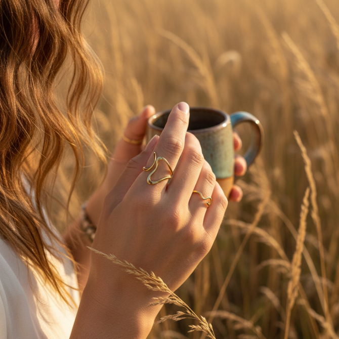 GOLD WAVY FREE SIZE RING