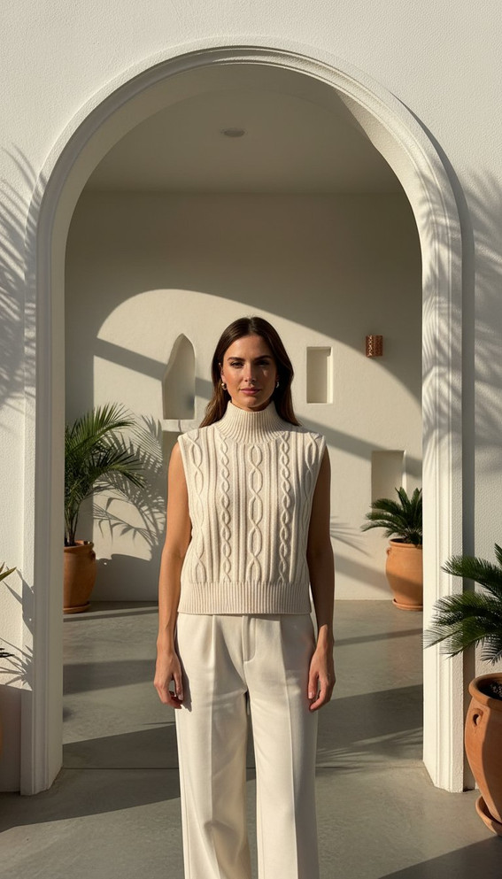 SLEEVELESS HIGH NECK CABLE TOP