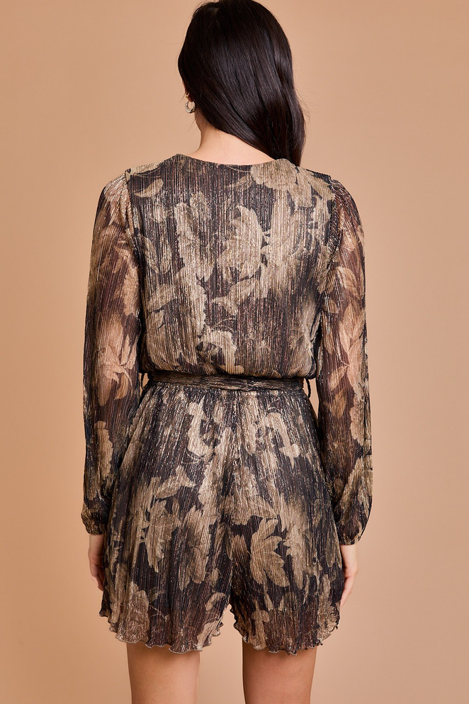 SURPLICE LONG SLEEVE WAIST TIE ROMPER