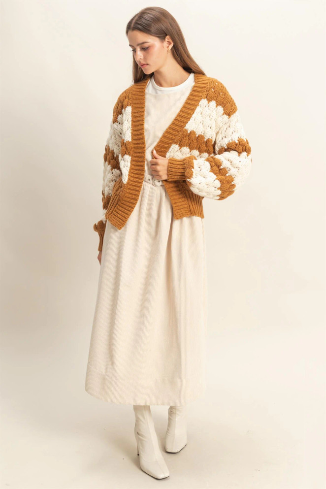 OVERSIZED CLOUD PATTERN KNIT CARDIGAN