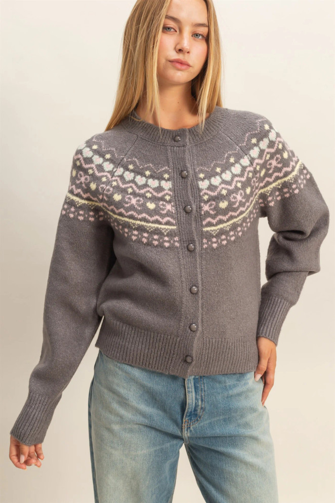 BUTTON FRONT FAIR ISLE SWEATER CARDIGAN