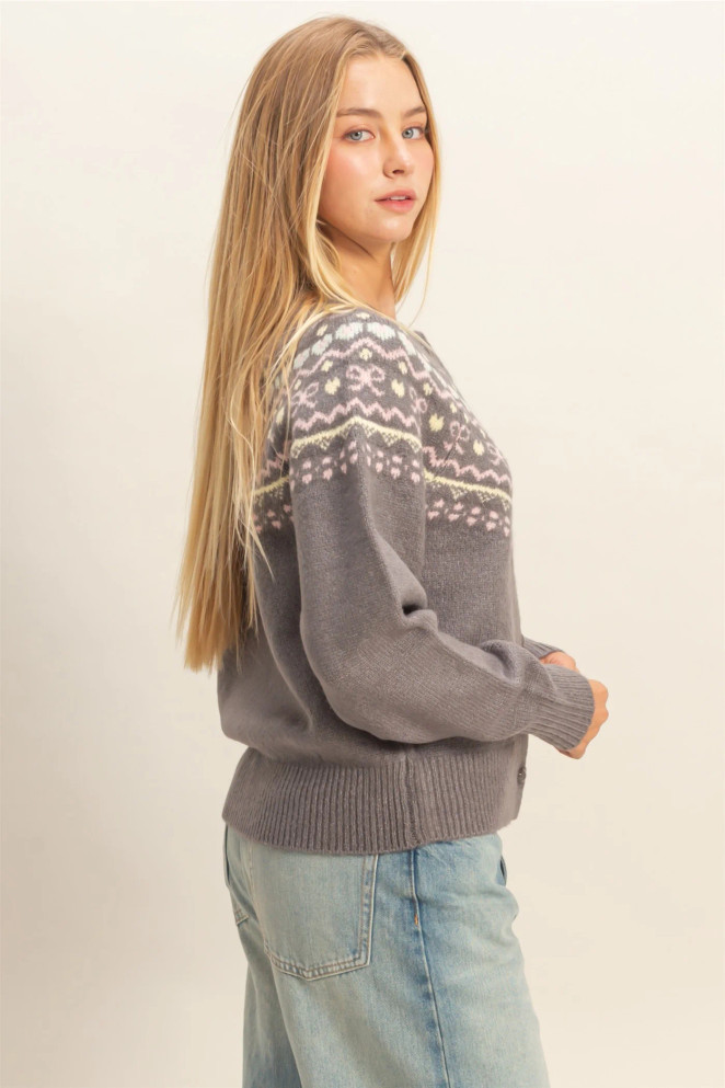BUTTON FRONT FAIR ISLE SWEATER CARDIGAN