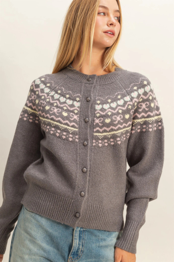 BUTTON FRONT FAIR ISLE SWEATER CARDIGAN