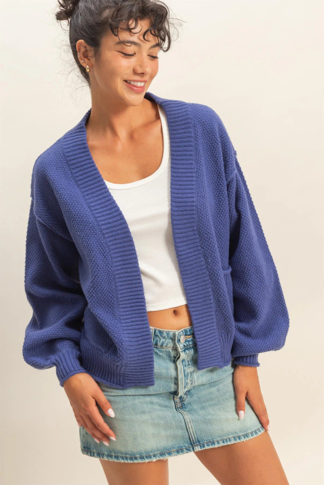 OVERSIZED TEXTUED KNIT CARDIGAN SWEATER