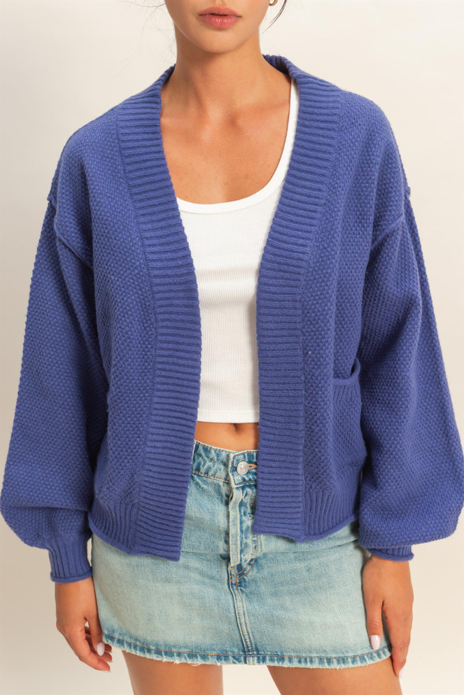 OVERSIZED TEXTUED KNIT CARDIGAN SWEATER
