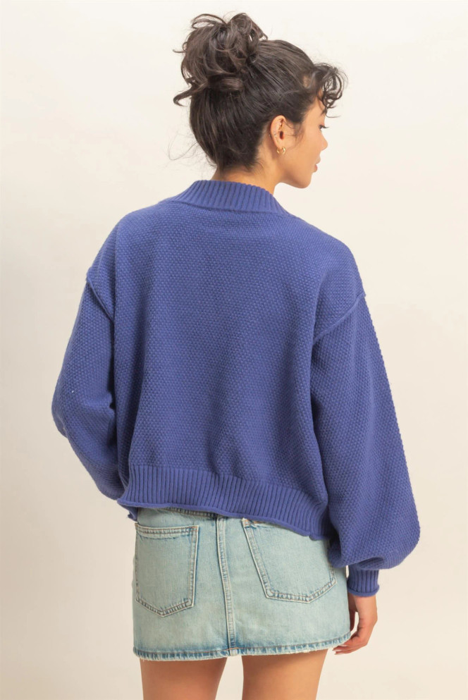 OVERSIZED TEXTUED KNIT CARDIGAN SWEATER