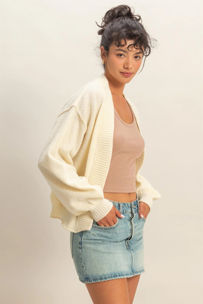 OVERSIZED TEXTUED KNIT CARDIGAN SWEATER