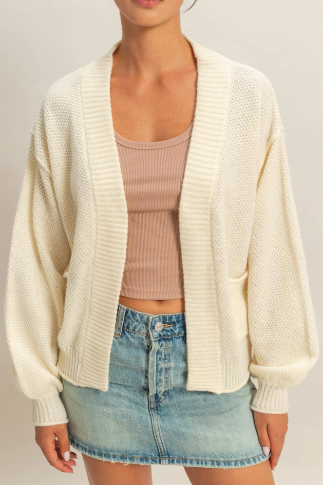 OVERSIZED TEXTUED KNIT CARDIGAN SWEATER