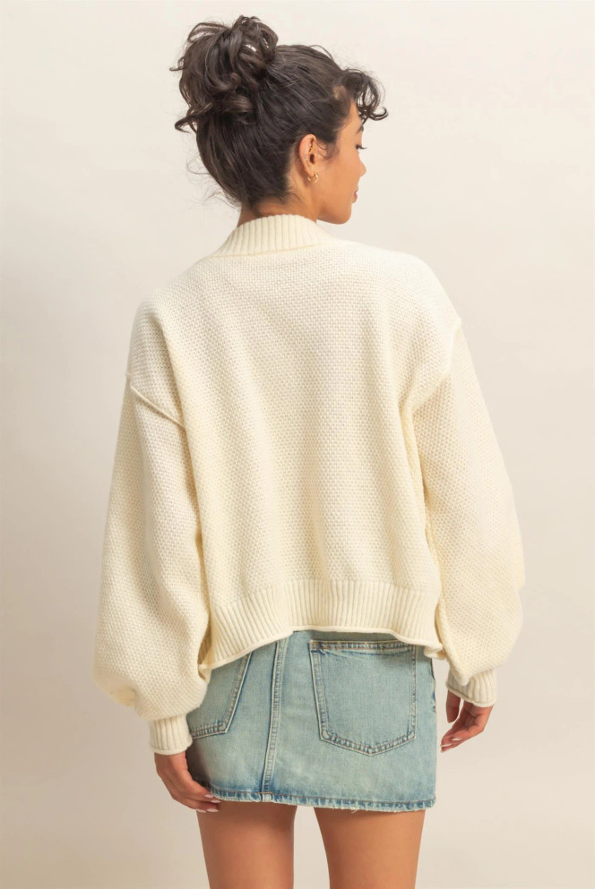 OVERSIZED TEXTUED KNIT CARDIGAN SWEATER