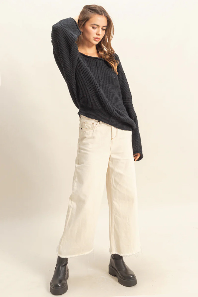 RIBBED DROP SLEEVE SWEATER